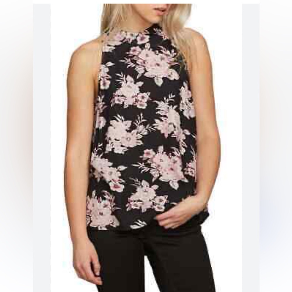 Volcom Floral Halter Blouse - Black and Pink